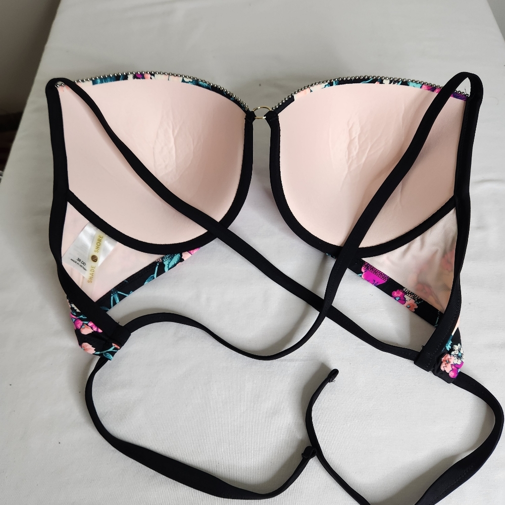 SOLD - Shade & Shore Multi-Color Floral Padded Beaded Edge Bikini Top 38DD - Picture 6 of 7